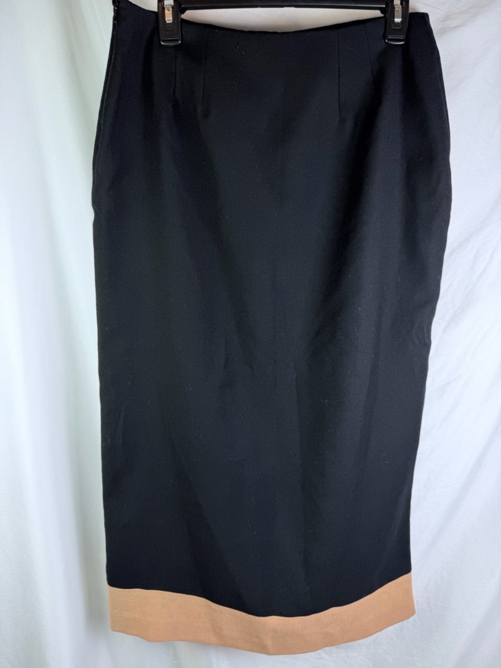 David N Black Wool Fringe Skirt 10 Tan Trim Straight Midi - Picture 5 of 6